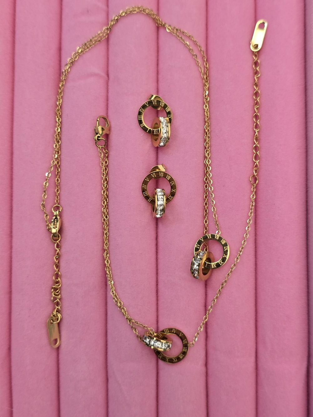 Gold-Tone 3 Pcs Necklace, Bracelet and Earring Set